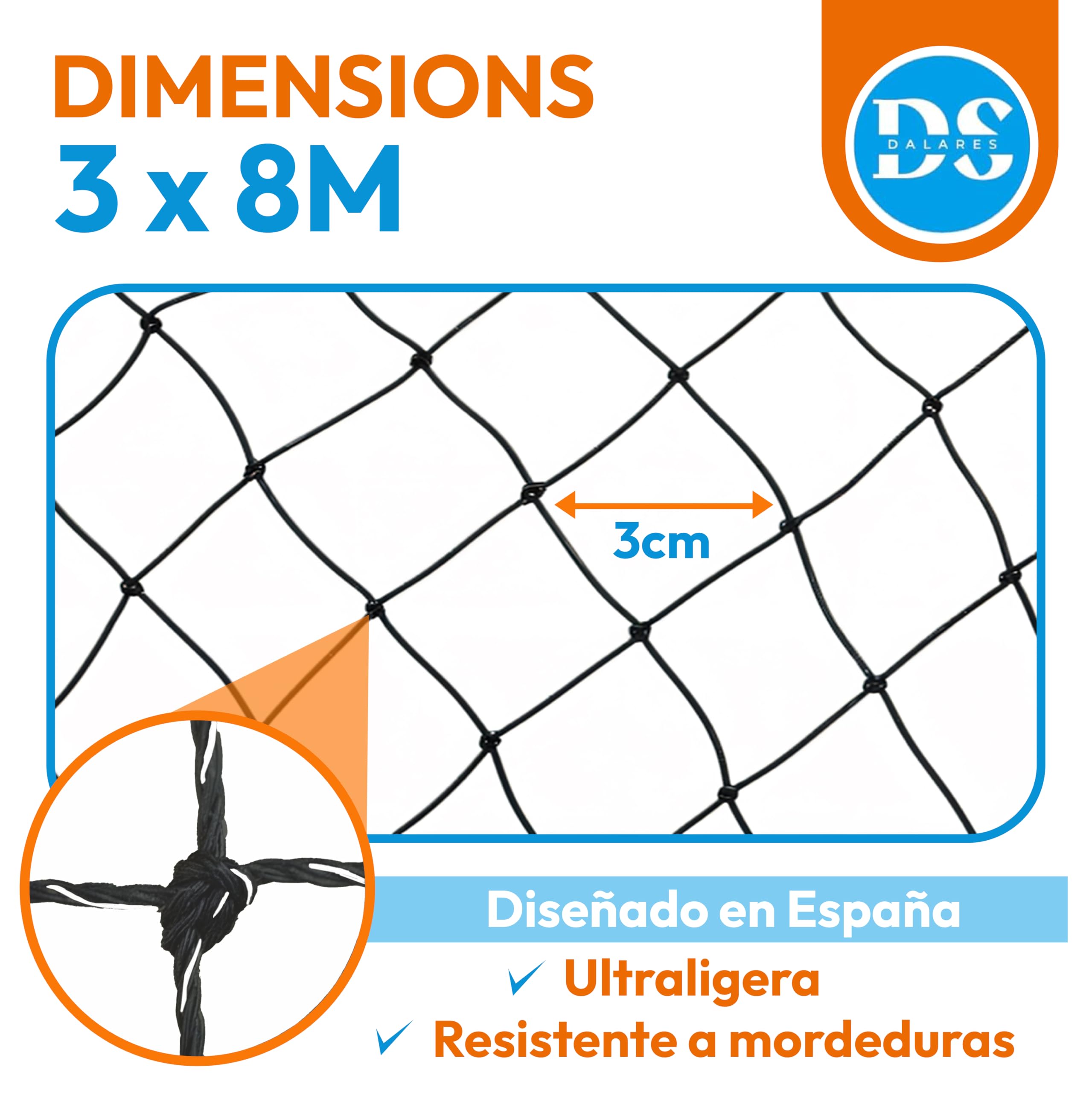 Pack Red reforzada para gatos sin taladro 8x3m-Negro+Kit fijación - Imagen 2