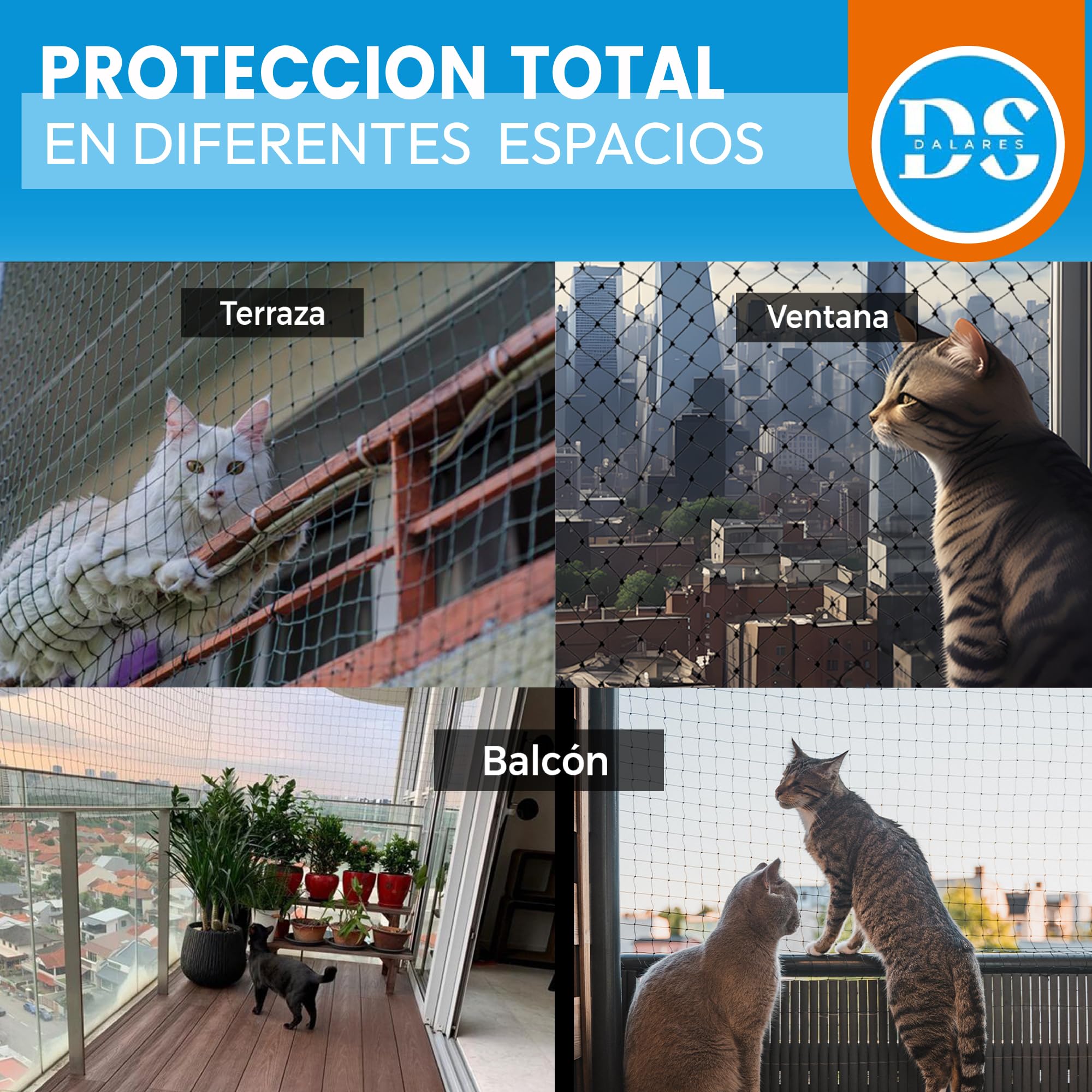 Pack Red reforzada para gatos sin taladro 8x3m-Negro+Kit fijación - Imagen 8